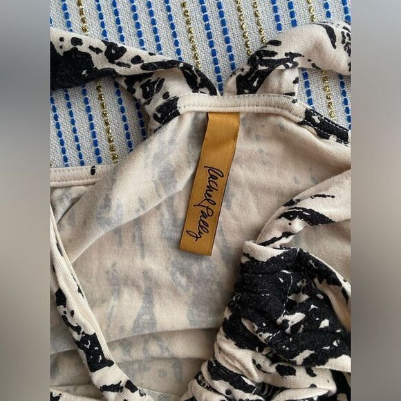 Rachel Pally Maxi Dress  Beige/Black Sz S Abstract Cold Shoulder Calf Length - Picture 3 of 11